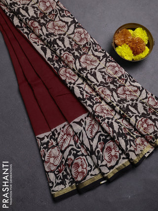 Maroon & Black Chanderi Bagru Saree
