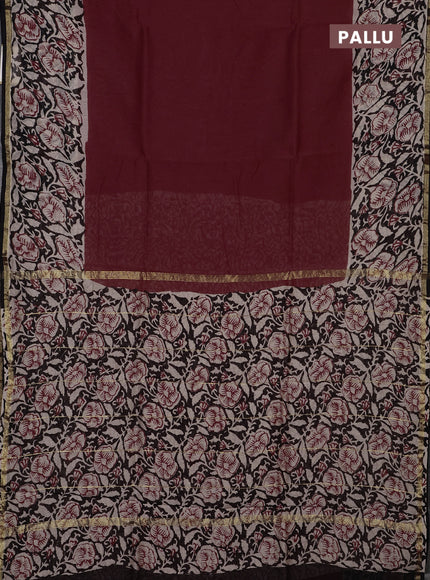 Maroon & Black Chanderi Bagru Saree