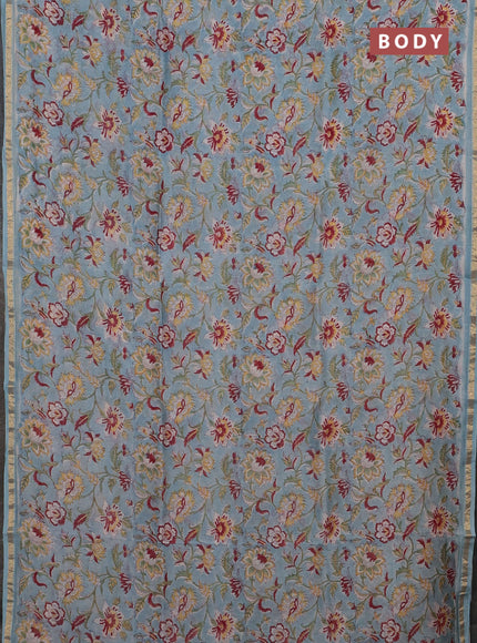 Teal Blue & Off White Chanderi Bagru Saree