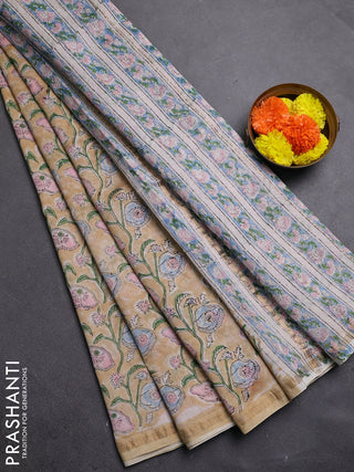 Beige Chanderi Bagru Saree