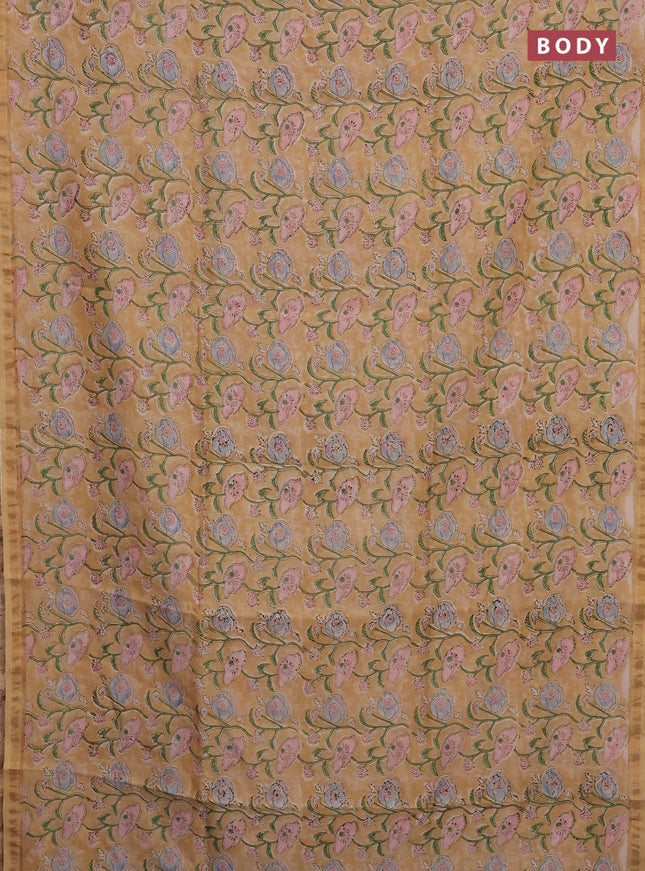 Beige Chanderi Bagru Saree