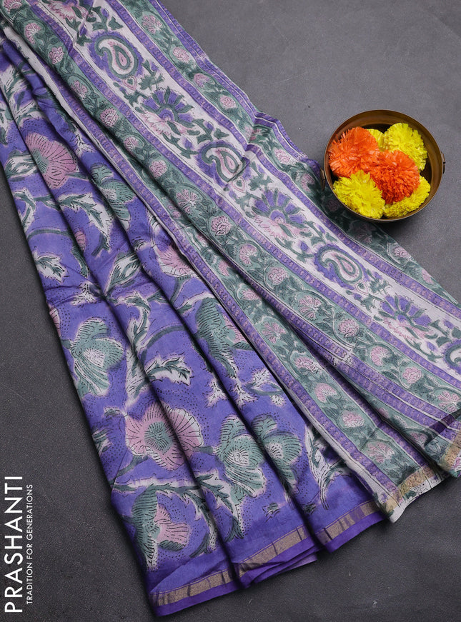 Lavender Chanderi Bagru Saree