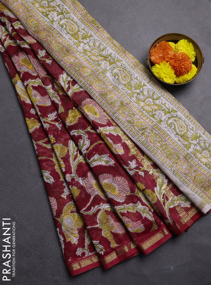 Maroon Chanderi Bagru Saree