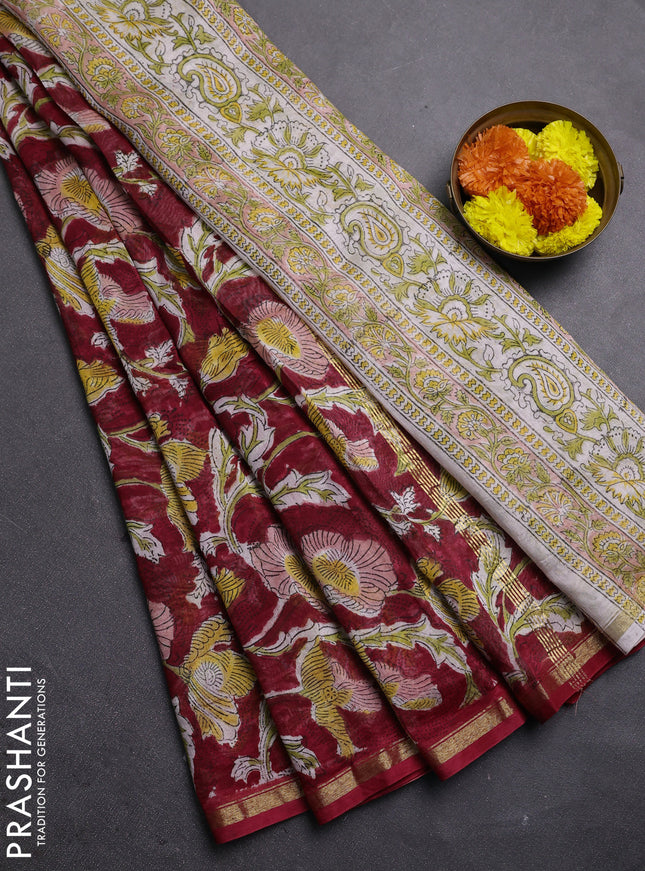 Maroon Chanderi Bagru Saree