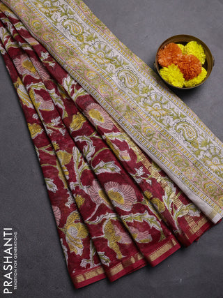 Maroon Chanderi Bagru Saree