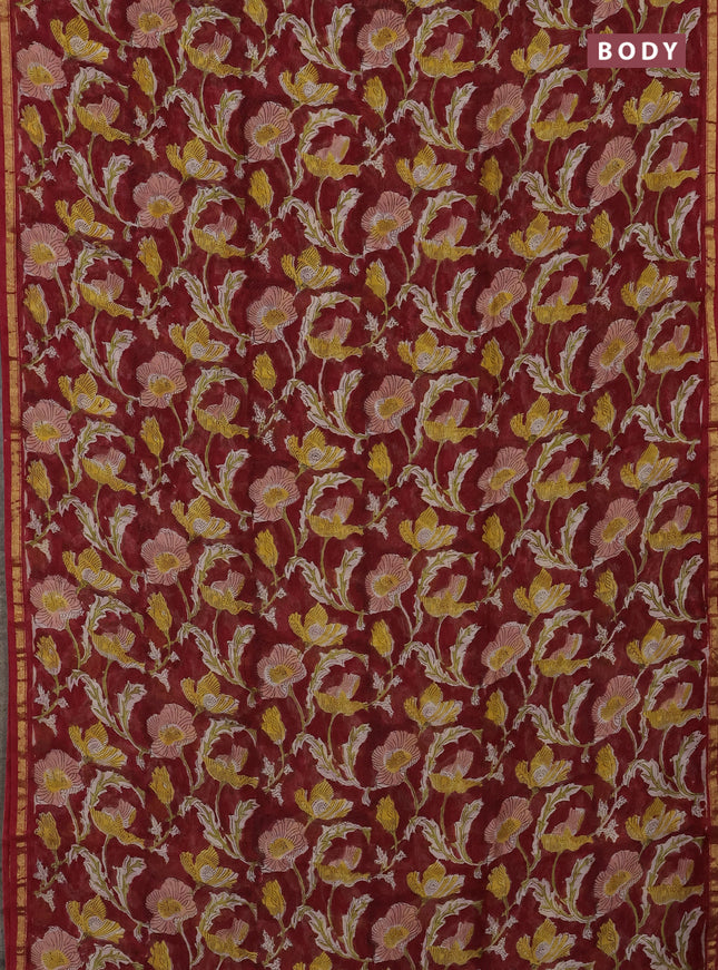 Maroon Chanderi Bagru Saree