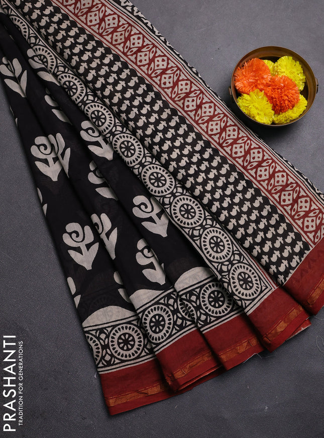 Black & Maroon Chanderi Bagru Saree