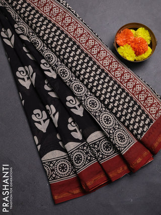 Black & Maroon Chanderi Bagru Saree