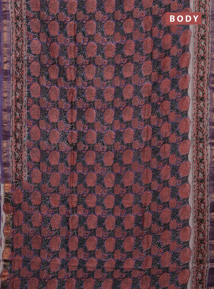 Purple & Peach Chanderi Bagru Saree