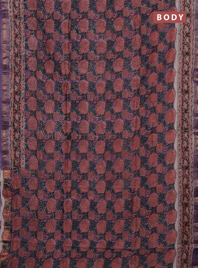 Purple & Peach Chanderi Bagru Saree