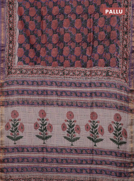 Purple & Peach Chanderi Bagru Saree