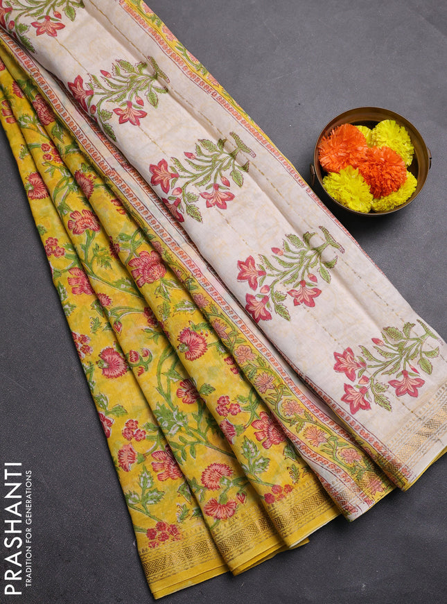 Yellow Chanderi Bagru Saree