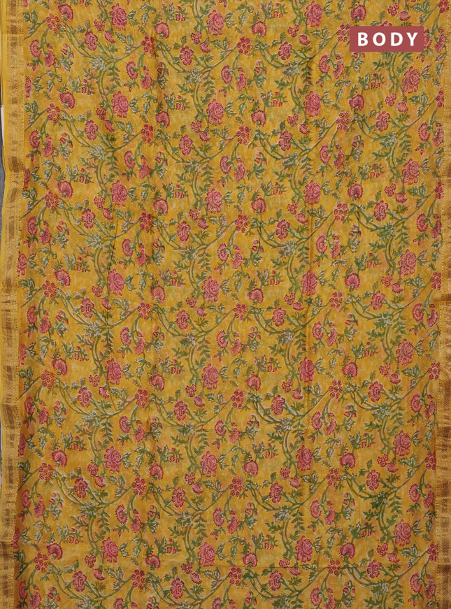 Yellow Chanderi Bagru Saree