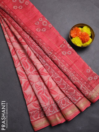 Peach & Pink Chanderi Bagru Saree