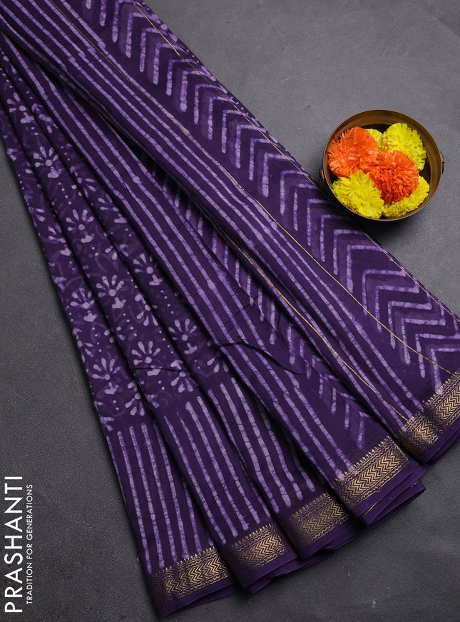 Purple Chanderi Bagru Saree