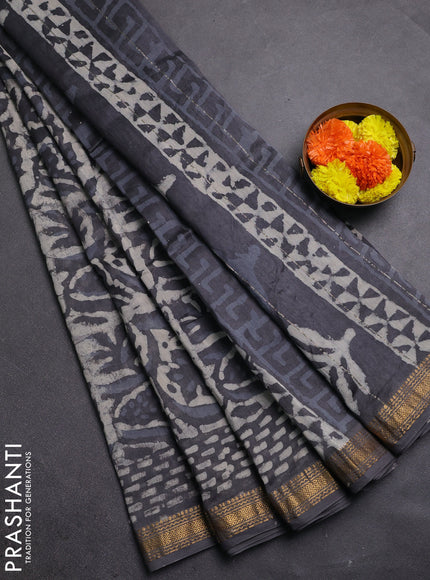 Grey Chanderi Bagru Saree
