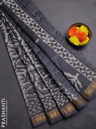 Grey Chanderi Bagru Saree