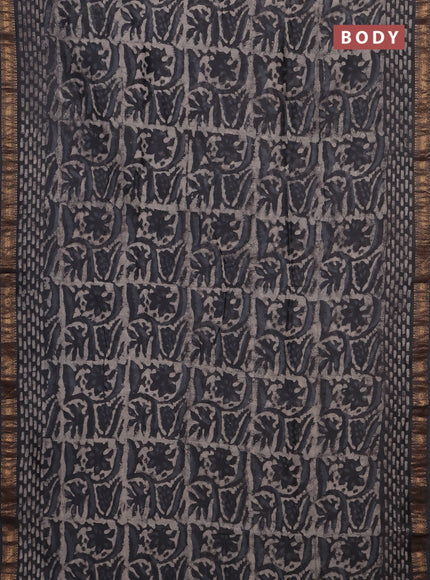 Grey Chanderi Bagru Saree