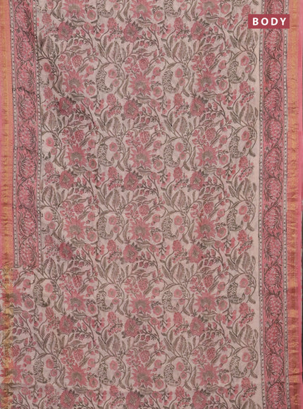 Off White & Pink Chanderi Bagru Saree