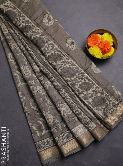 Grey Chanderi Bagru Saree