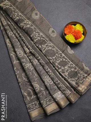 Grey Chanderi Bagru Saree