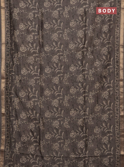 Grey Chanderi Bagru Saree