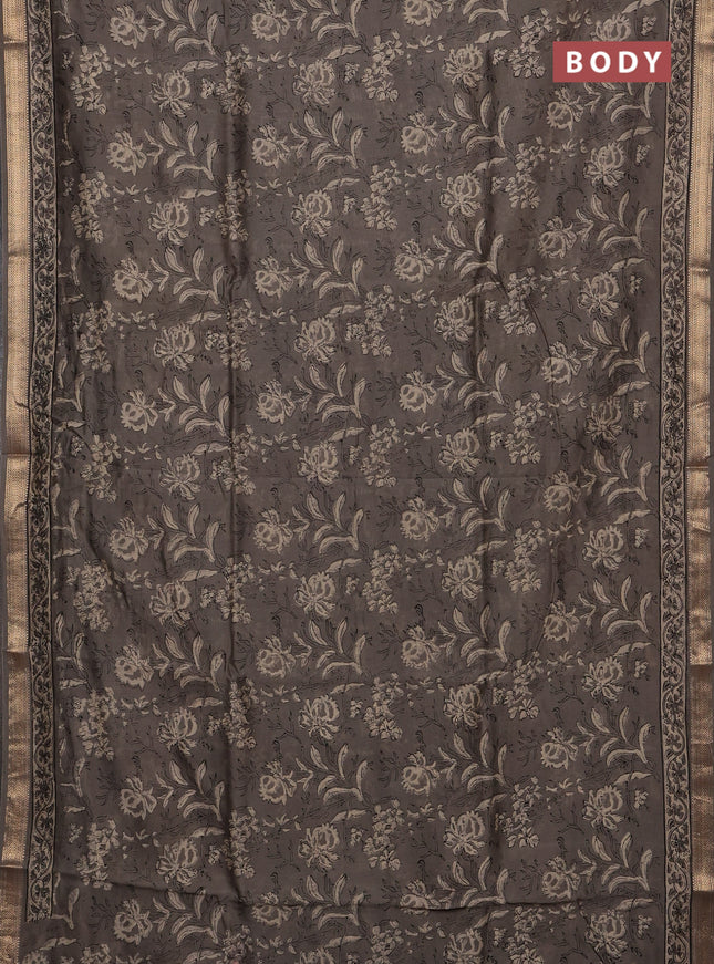 Grey Chanderi Bagru Saree