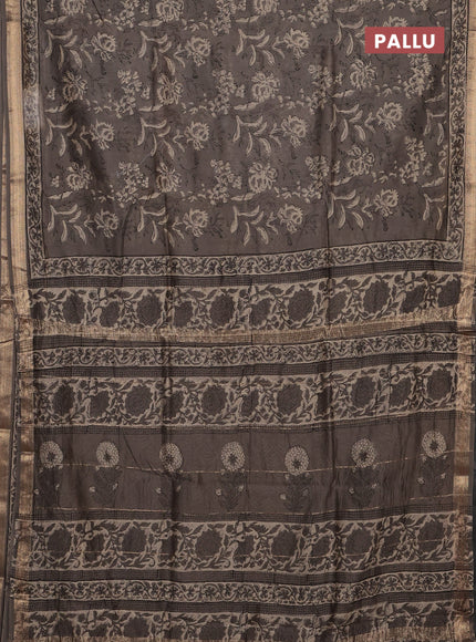 Grey Chanderi Bagru Saree