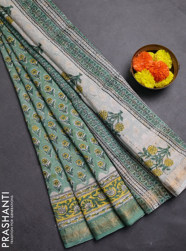 Pastel Green & Off White Chanderi Bagru Saree