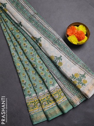 Pastel Green & Off White Chanderi Bagru Saree