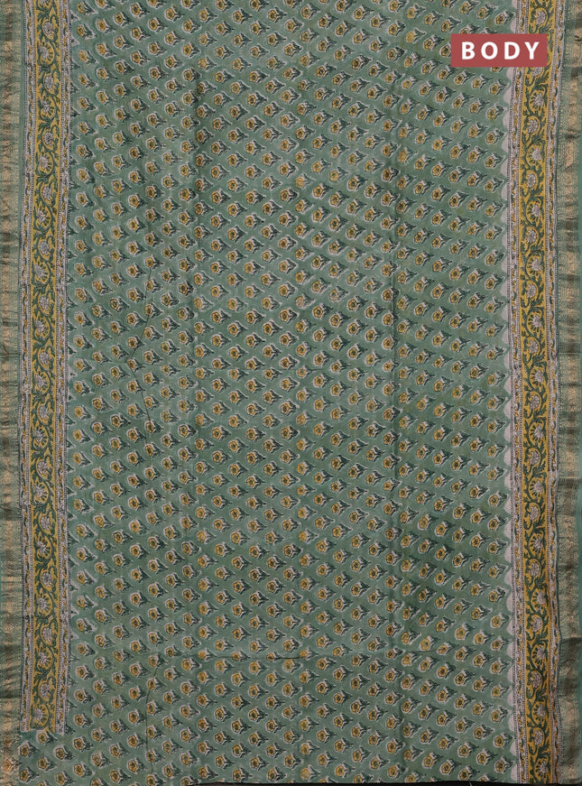 Pastel Green & Off White Chanderi Bagru Saree