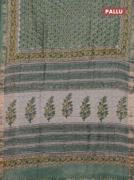 Pastel Green & Off White Chanderi Bagru Saree