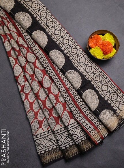 Maroon & Black Chanderi Bagru Saree