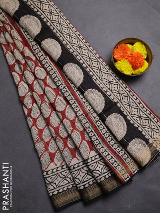 Maroon & Black Chanderi Bagru Saree