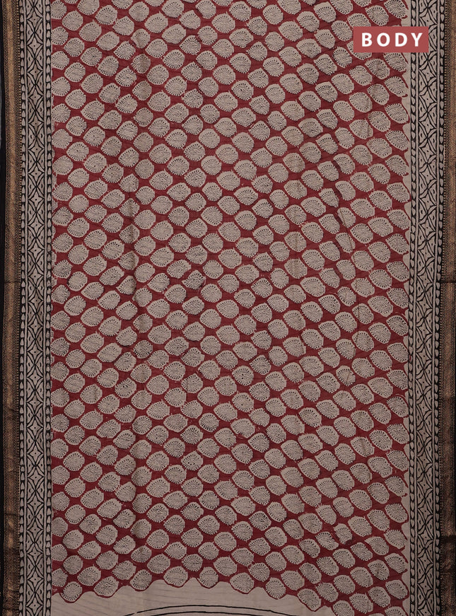 Maroon & Black Chanderi Bagru Saree