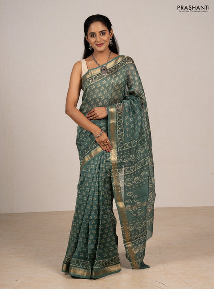 Green Chanderi Bagru Saree