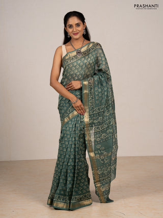 Green Chanderi Bagru Saree