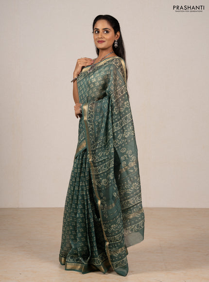 Green Chanderi Bagru Saree