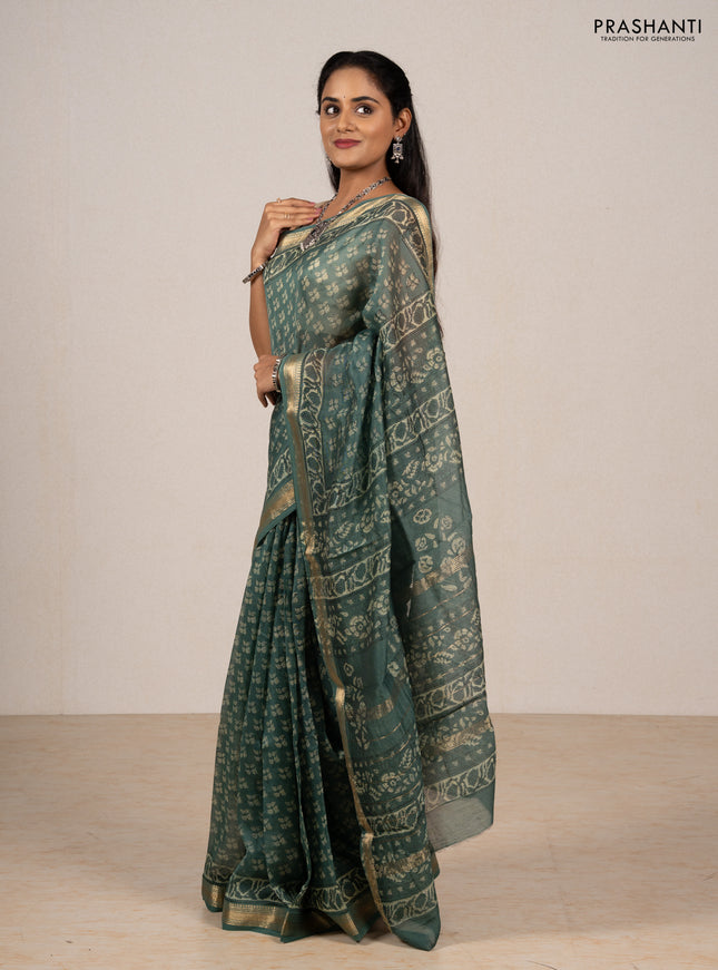 Green Chanderi Bagru Saree