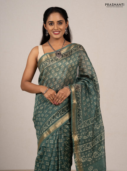 Green Chanderi Bagru Saree