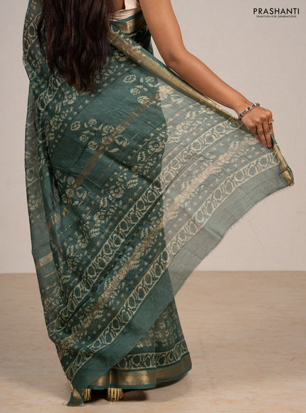 Green Chanderi Bagru Saree