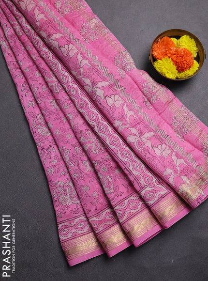 Pink Chanderi Bagru Saree