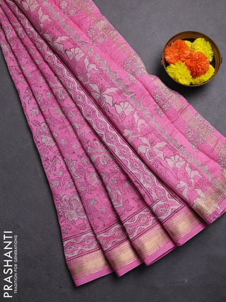 Pink Chanderi Bagru Saree