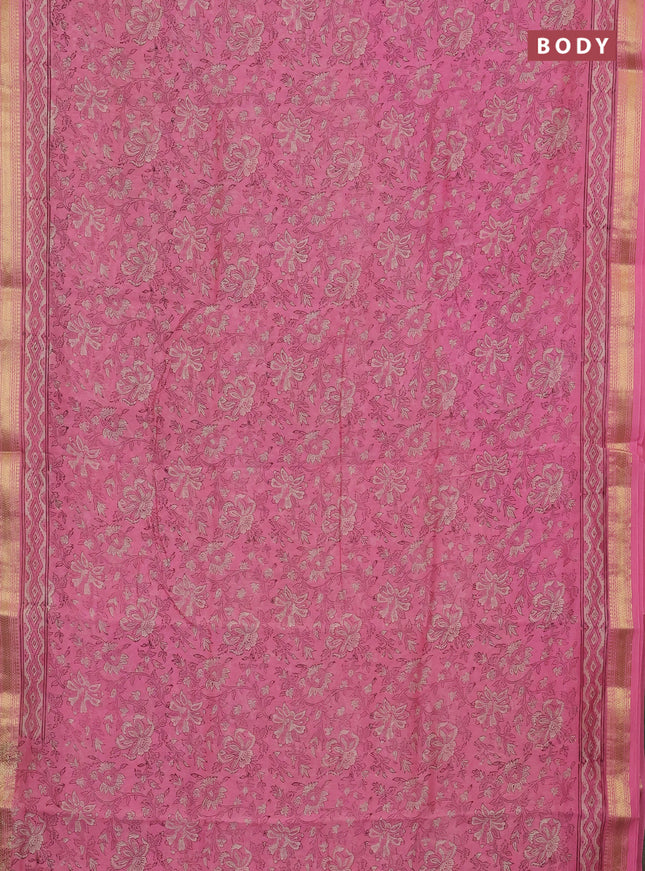 Pink Chanderi Bagru Saree