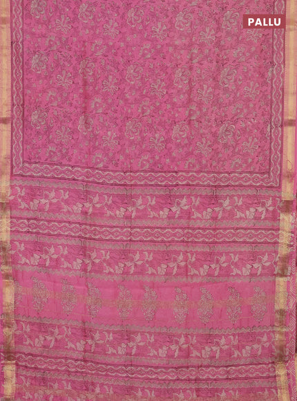 Pink Chanderi Bagru Saree