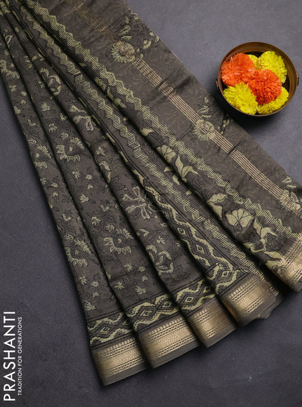 Olive Green Chanderi Bagru Saree