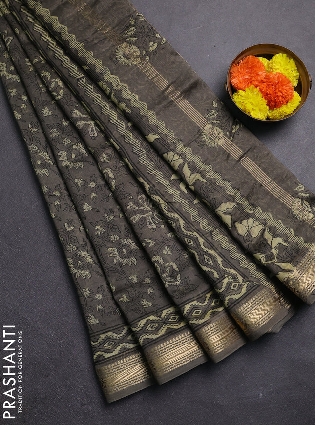 Olive Green Chanderi Bagru Saree