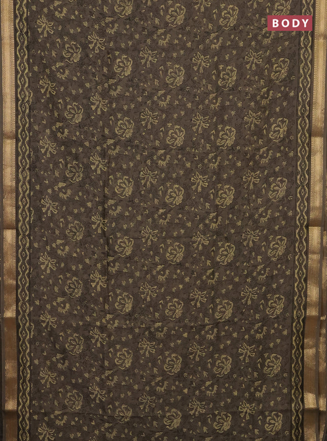 Olive Green Chanderi Bagru Saree
