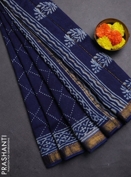 Navy Blue Chanderi Bagru Saree