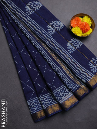 Navy Blue Chanderi Bagru Saree